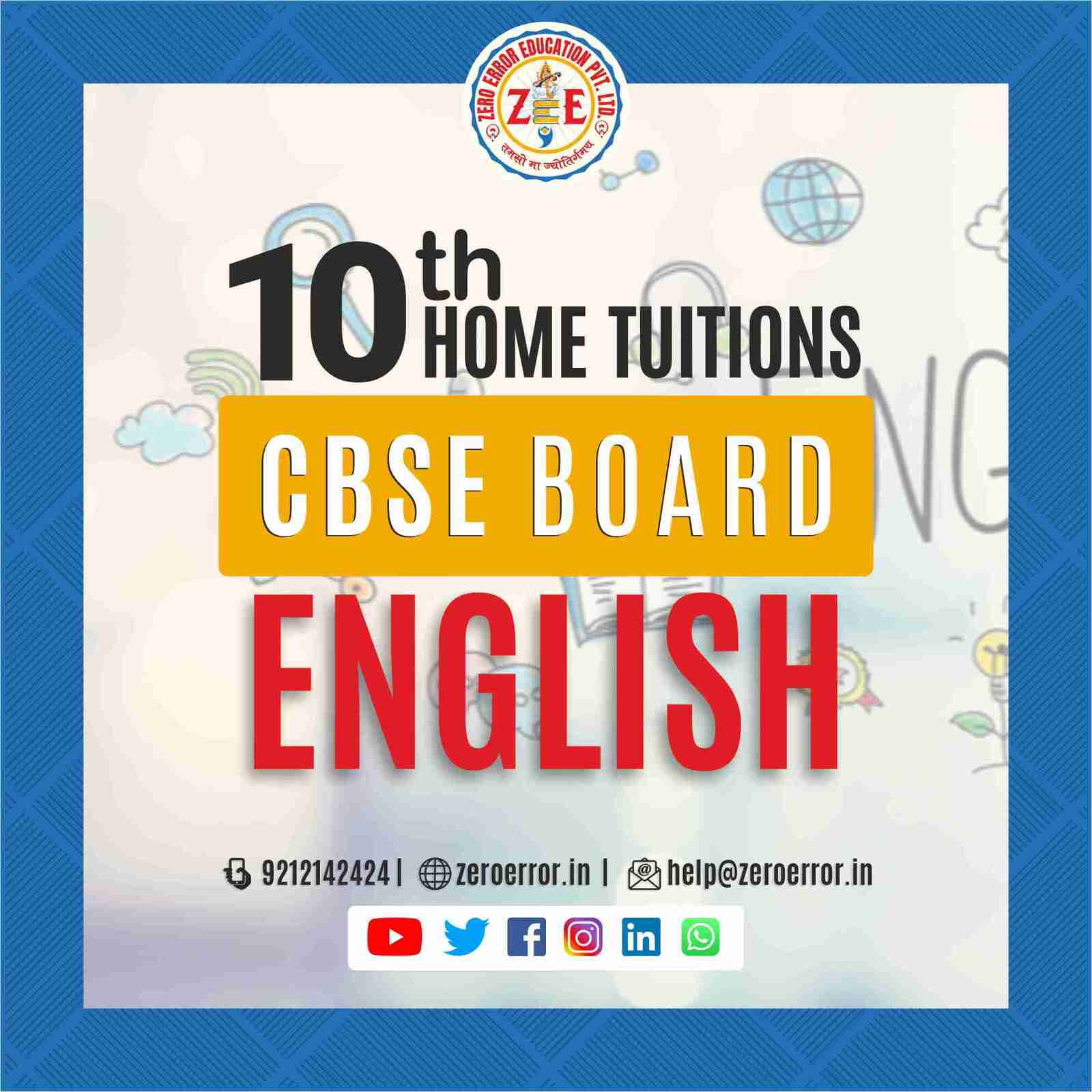 10th Grade CBSE English Online Classes by Zero Error Education Prepare for your CBSE board exams with online and offline English classes for 10th grade. Learn from experienced home tutors and get all the help you need to succeed. Enroll today at Zero Error Education. [https://zeroerror.in/] Call 9212142424 for more information.