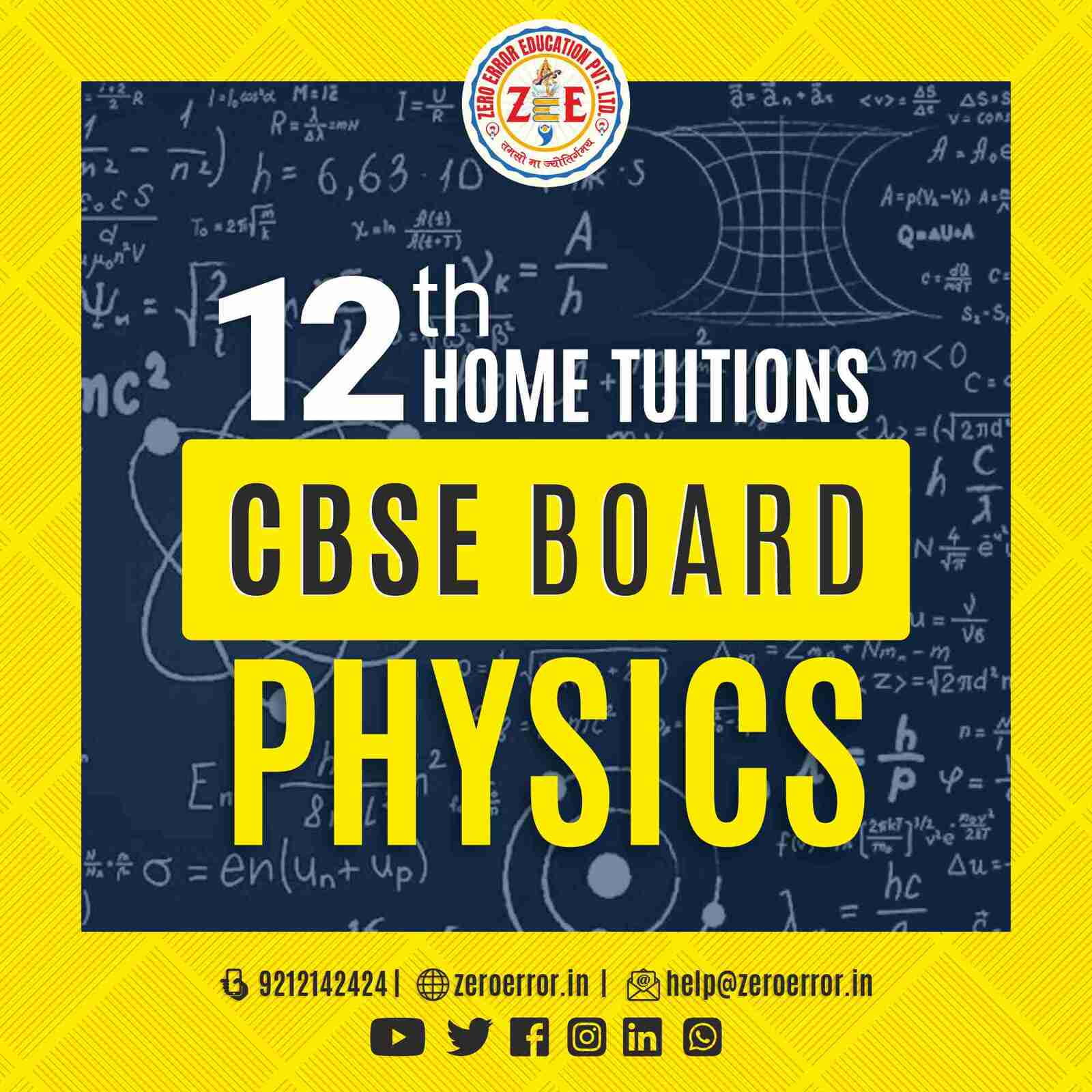 12th Grade CBSE Physics Online Classes by Zero Error Education Prepare for your CBSE board exams with online and offline Physics classes for 12th grade. Learn from experienced home tutors and get all the help you need to succeed. Enroll today at Zero Error Education. [https://zeroerror.in/] Call 9212142424 for more information.