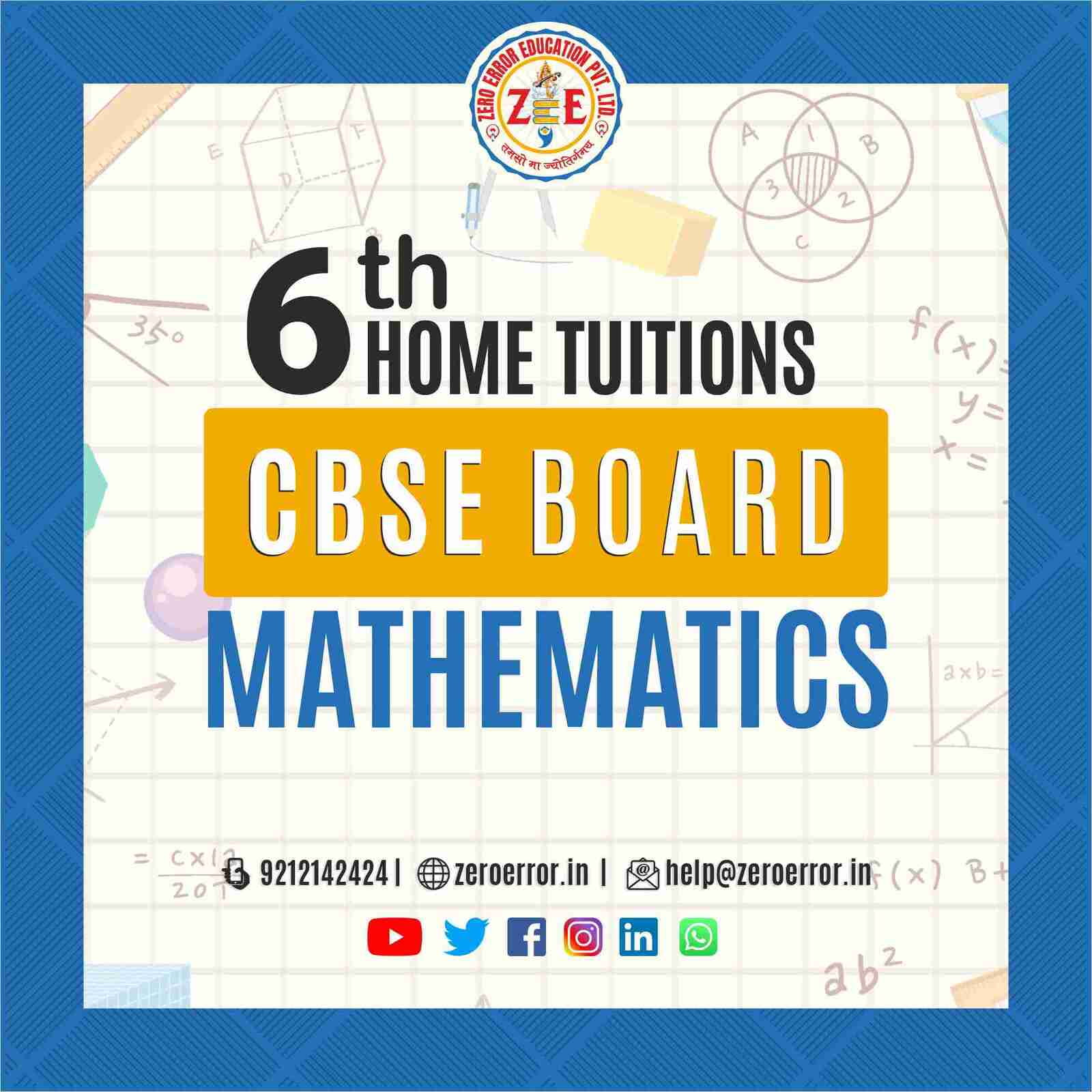 6th Grade CBSE Math's Online Classes by Zero Error Education Prepare for your CBSE board exams with online and offline Math's classes for 6th grade. Learn from experienced home tutors and get all the help you need to succeed. Enroll today at Zero Error Education. [https://zeroerror.in/] Call 9212142424 for more information.